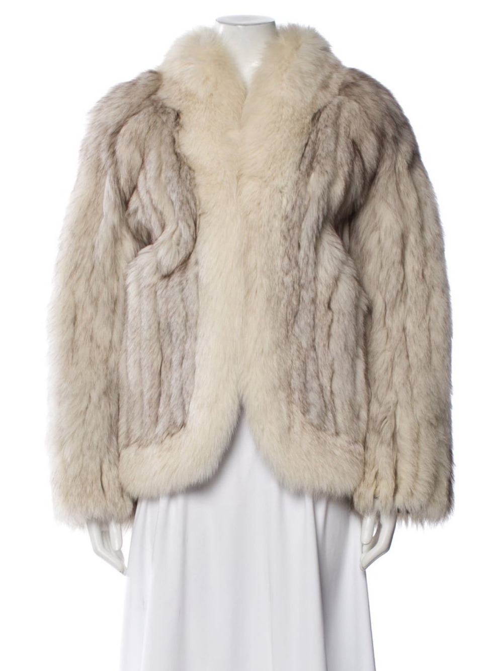 Vintage Saga Fox Genuine Fox Fur Striped Panel Jacket Coat